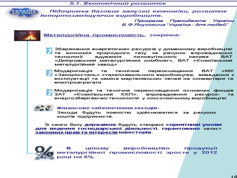 5.1. Економічний розвиток Металургійна промисловість, зокрема: Збереження енергетичних ресурсів у доменному виробництві та економія